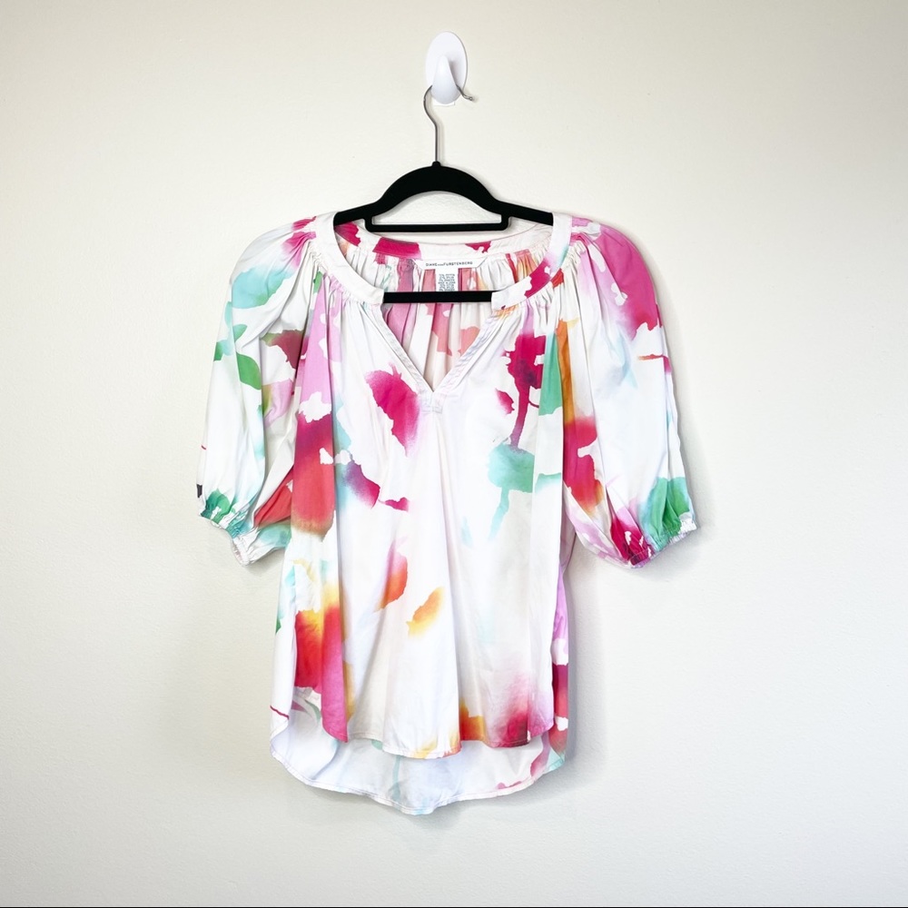 Diane Von Furstenberg DVF Abstract Watercolor Blouse